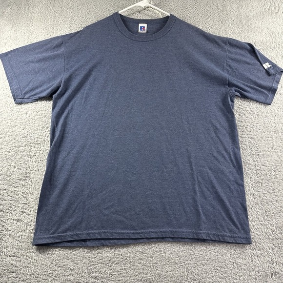 VINTAGE Russell Athletic T-Shirt Mens Large Blue Gray Blank Essential Minimalist - Picture 1 of 8